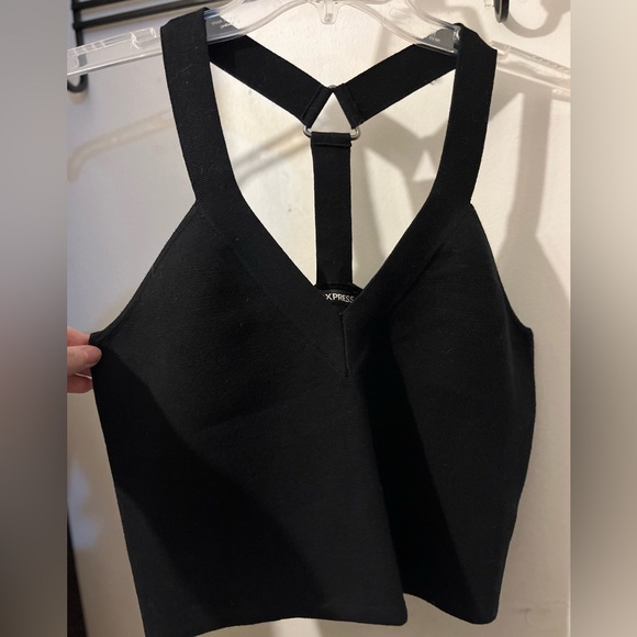 Express-size L- black crop knit top with Y-shape straps. Unworn. - Picture 3 of 3